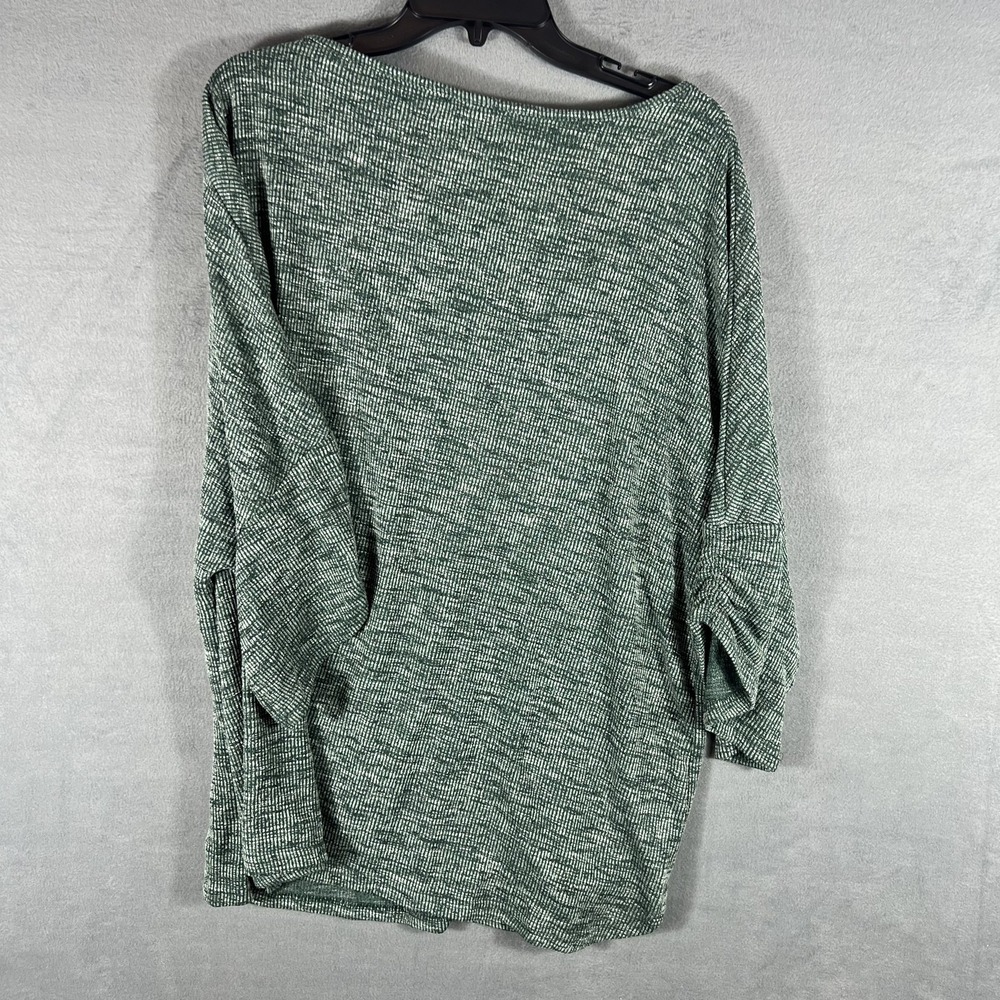 BLOOMCHIC Plus Size US 22-24 Heather Green Ribbed Knit Boat Neck 3/4 Sleeve Top - Picture 6 of 6